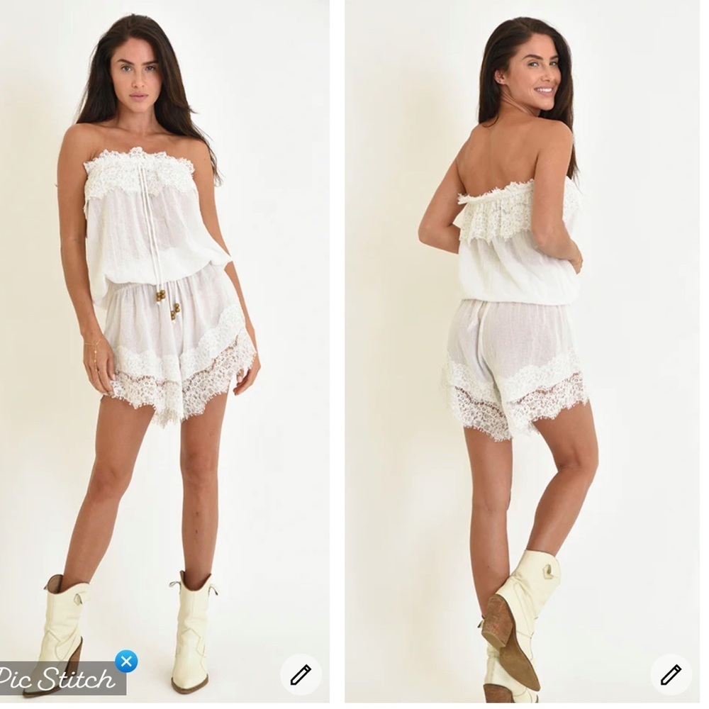 Muche Muchette Bounty White Lace Trim Romper